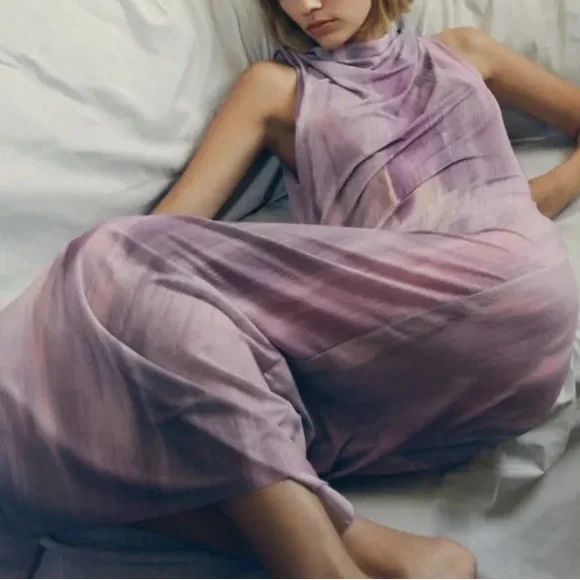Zara NWOT Lilac / light purple tie dye maxi dress - Picture 3 of 7